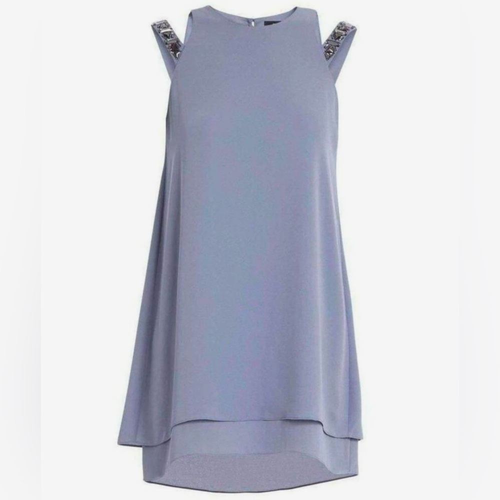 BCBGMAXAZRIA Selina Blue Gray Dress Medium Beaded New High Low Formal Cocktail